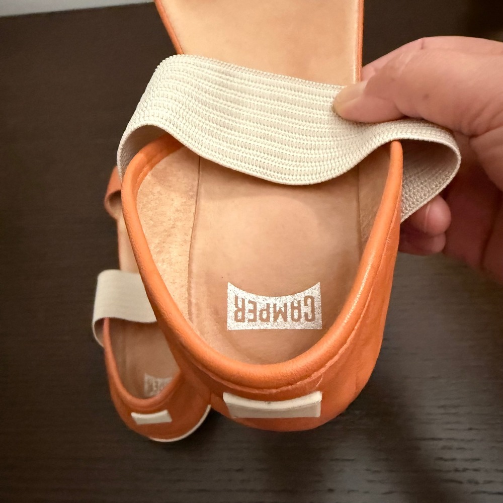Camper Right Nina Orange Leather Elastic Strap Flat Sandals Womens Resort/37 - Picture 3 of 5